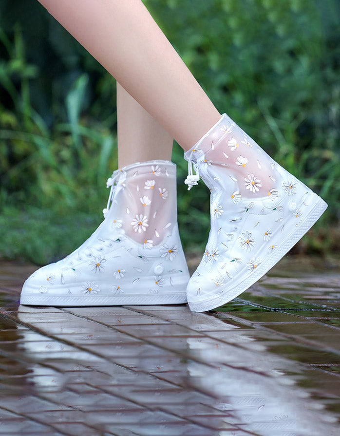 2 Pairs Flowers Printed Transparent Rain Boots