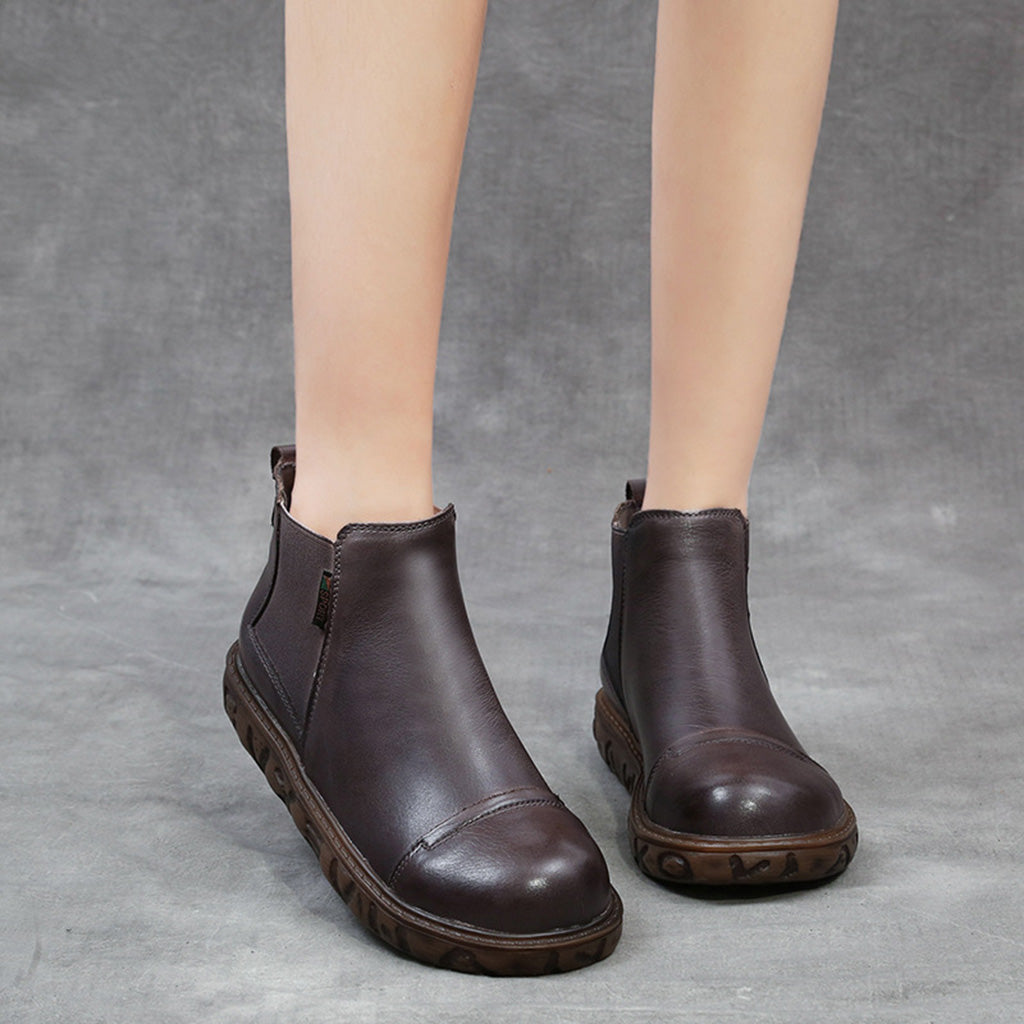 Autumn Winter Leather Retro Soft Bottom Short Women's Boots | Gift Shoes