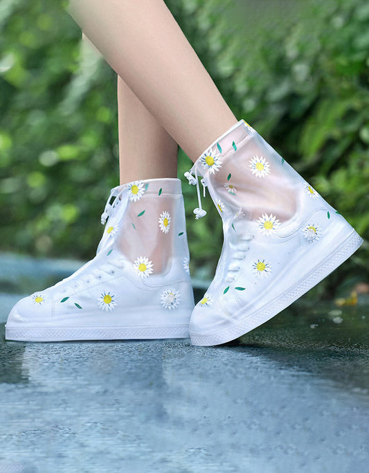 2 Pairs Flowers Printed Transparent Rain Boots