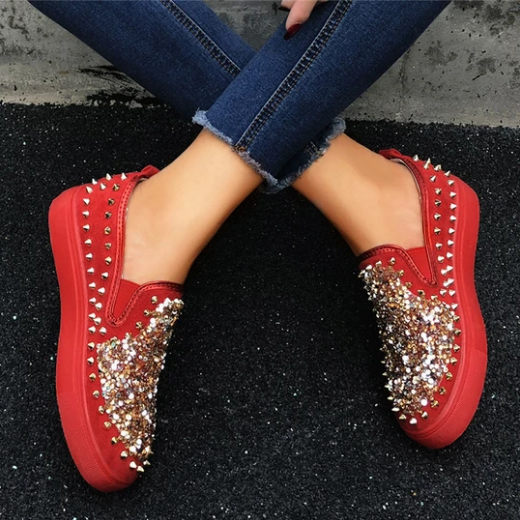 2020 New And Fashional Sneakers Women Daily Fashion Sequin Rivet Slip-on Loafers