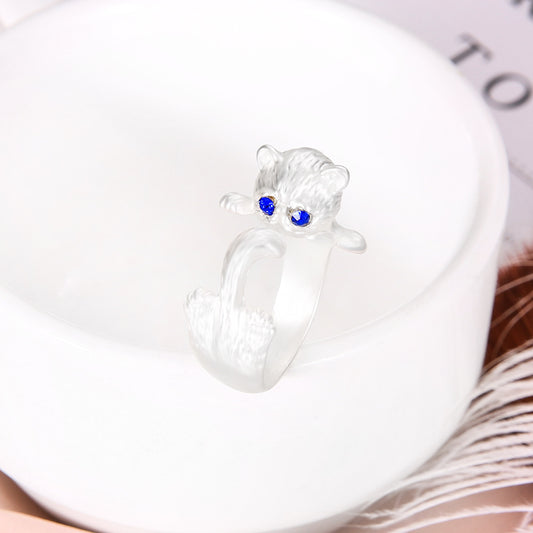 Alloy Inlaid Diamond Personality Opening Blue Eye Cat Ring Handmade Creative Hand Adornment Lady