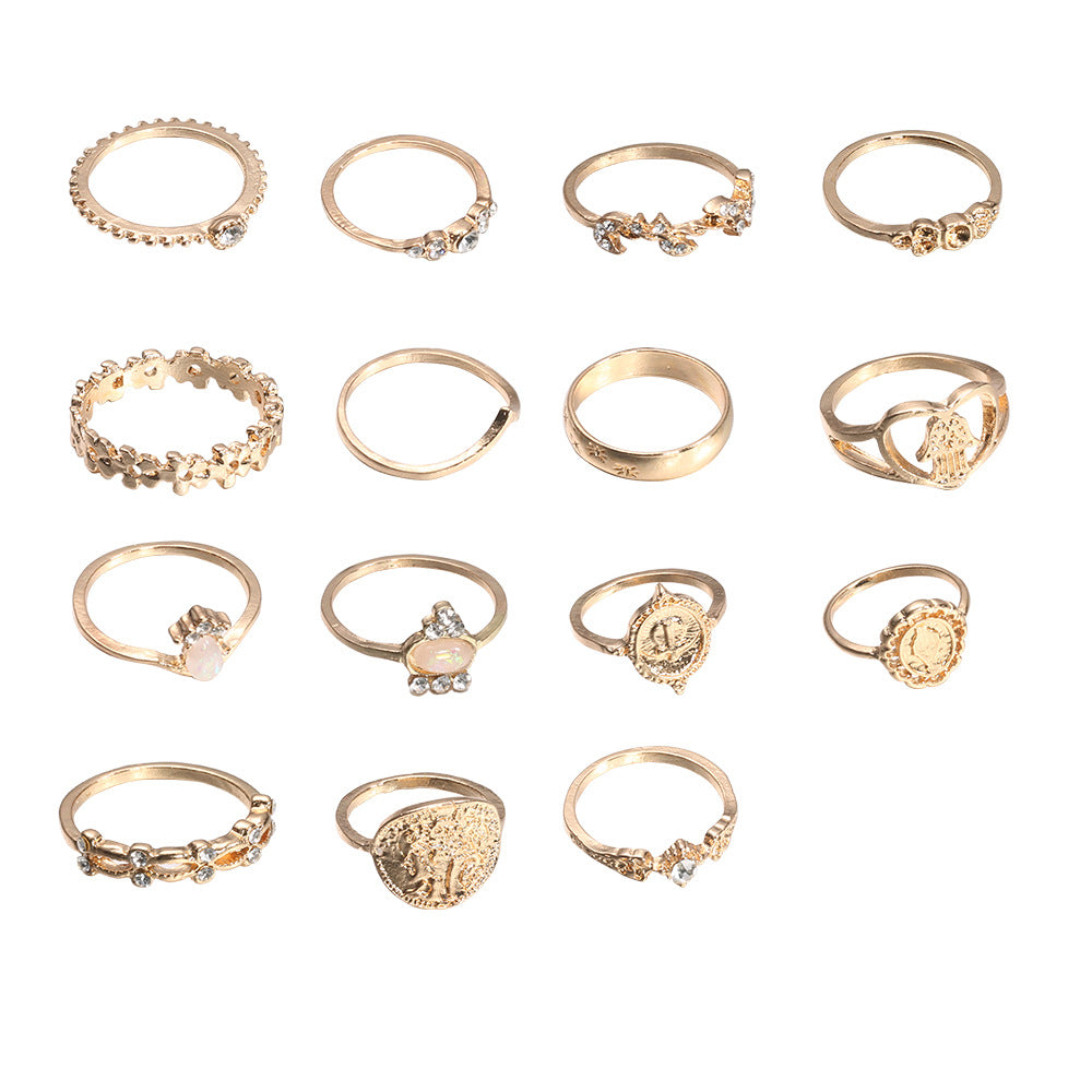 Beauty Head Gold Coin Cross Pattern Love Fatima Palm Ring 15-Piece Ring