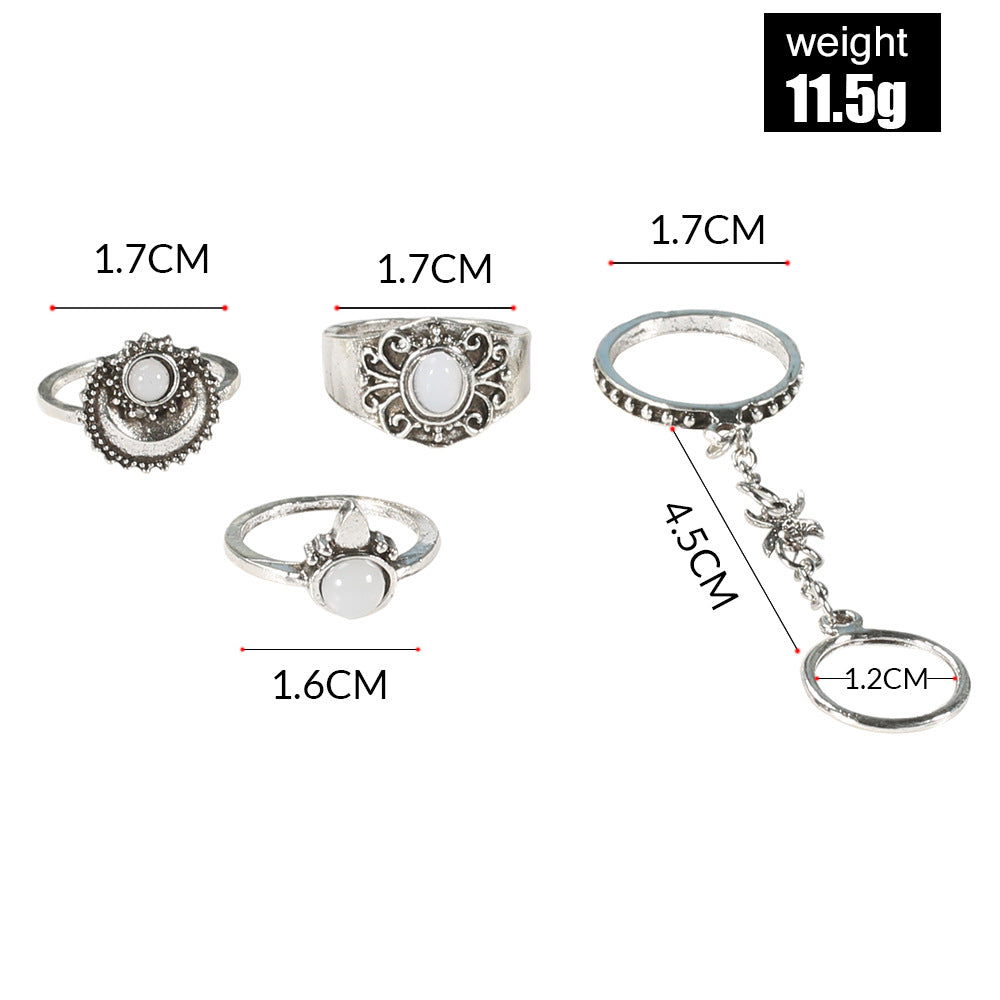 Flower-Studded Gem Protein Moon Five-Piece Ring Trend