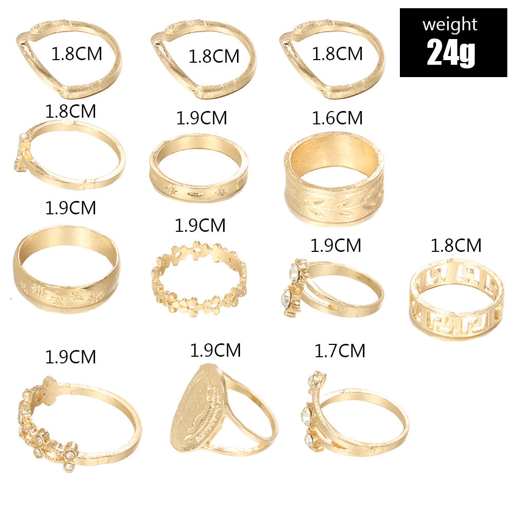 English Virgin Inlaid Diamond Simple Pattern Joint Ring Floret Leaf 13 Piece Ring Ring Ring