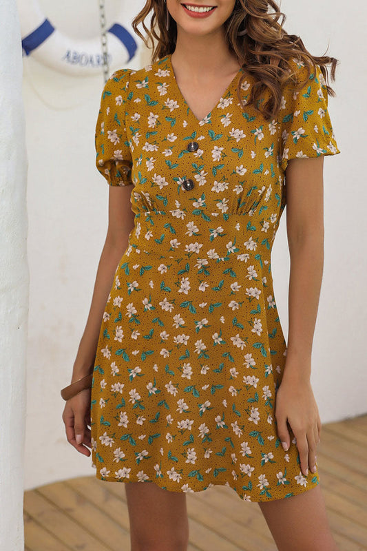 Fashion Casual Print Split Joint V Neck A Line Dresses