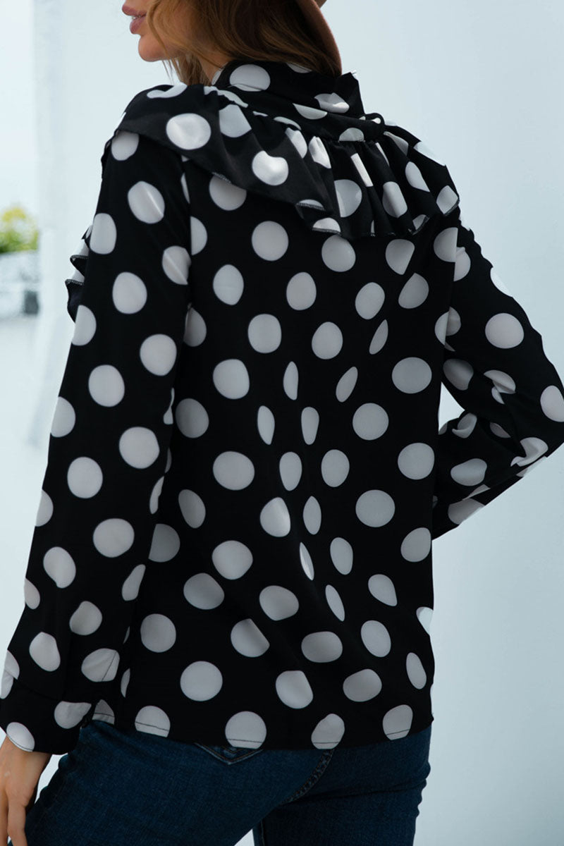 Fashion Casual Polka Dot Split Joint O Neck Tops