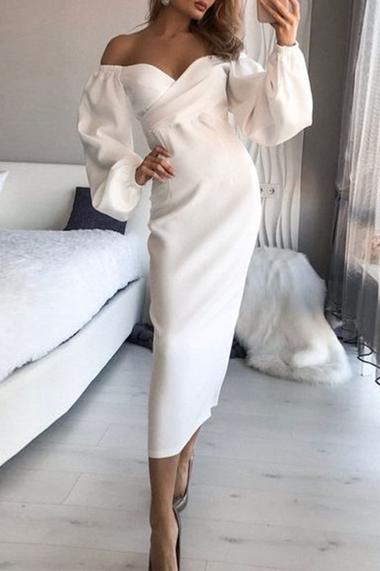 Fashion Elegant Solid Split Joint Fold Strapless Pencil Skirt Dresses