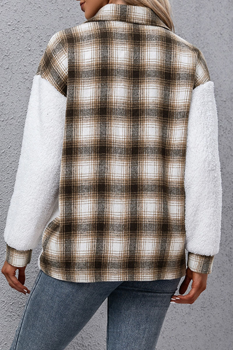 Fashion Casual Plaid Split Joint Turndown Collar Outerwear