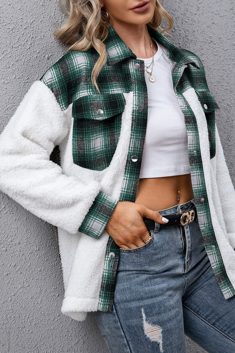 Fashion Casual Plaid Split Joint Turndown Collar Outerwear