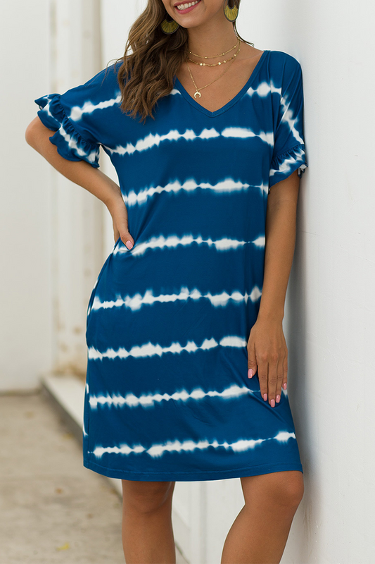 Casual Print Split Joint V Neck Straight Dresses