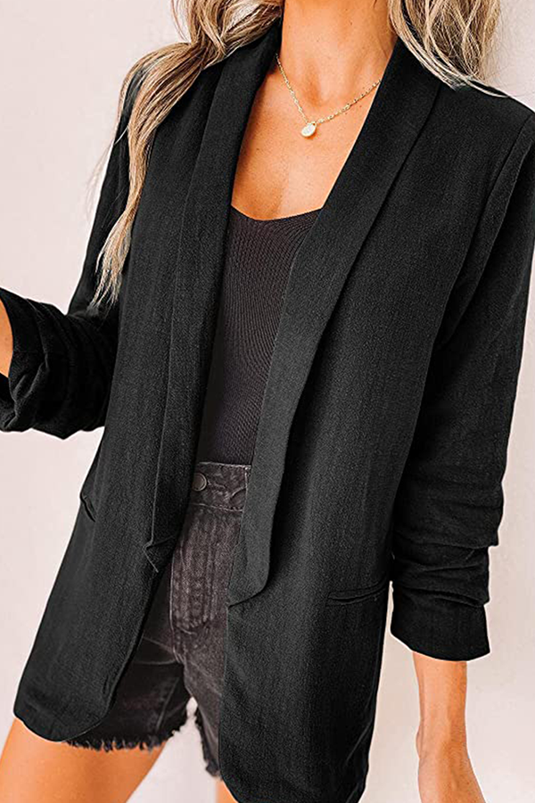 Casual Elegant Solid Patchwork Pocket Turndown Collar Outerwear