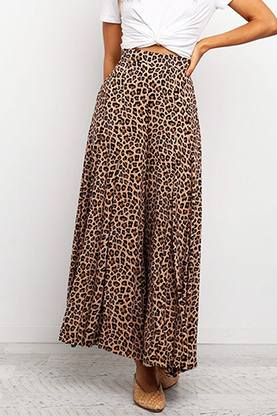 Leisure Leopard Capris Straight High Waist Wide Leg Full Print Bottoms