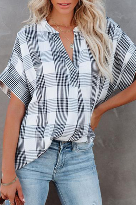 Casual Plaid Split Joint V Neck Tops(5 colors)