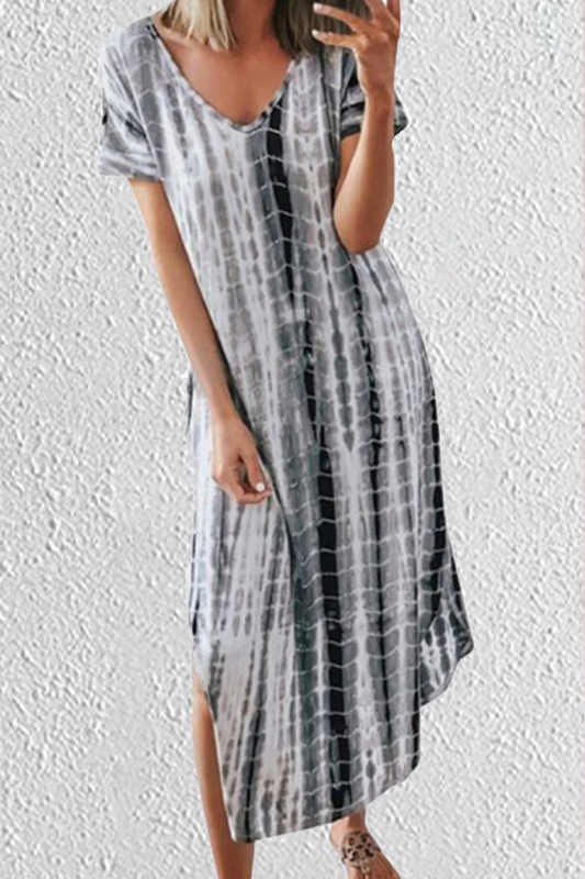 Casual Print Split Joint V Neck Straight Dresses(5 colors)