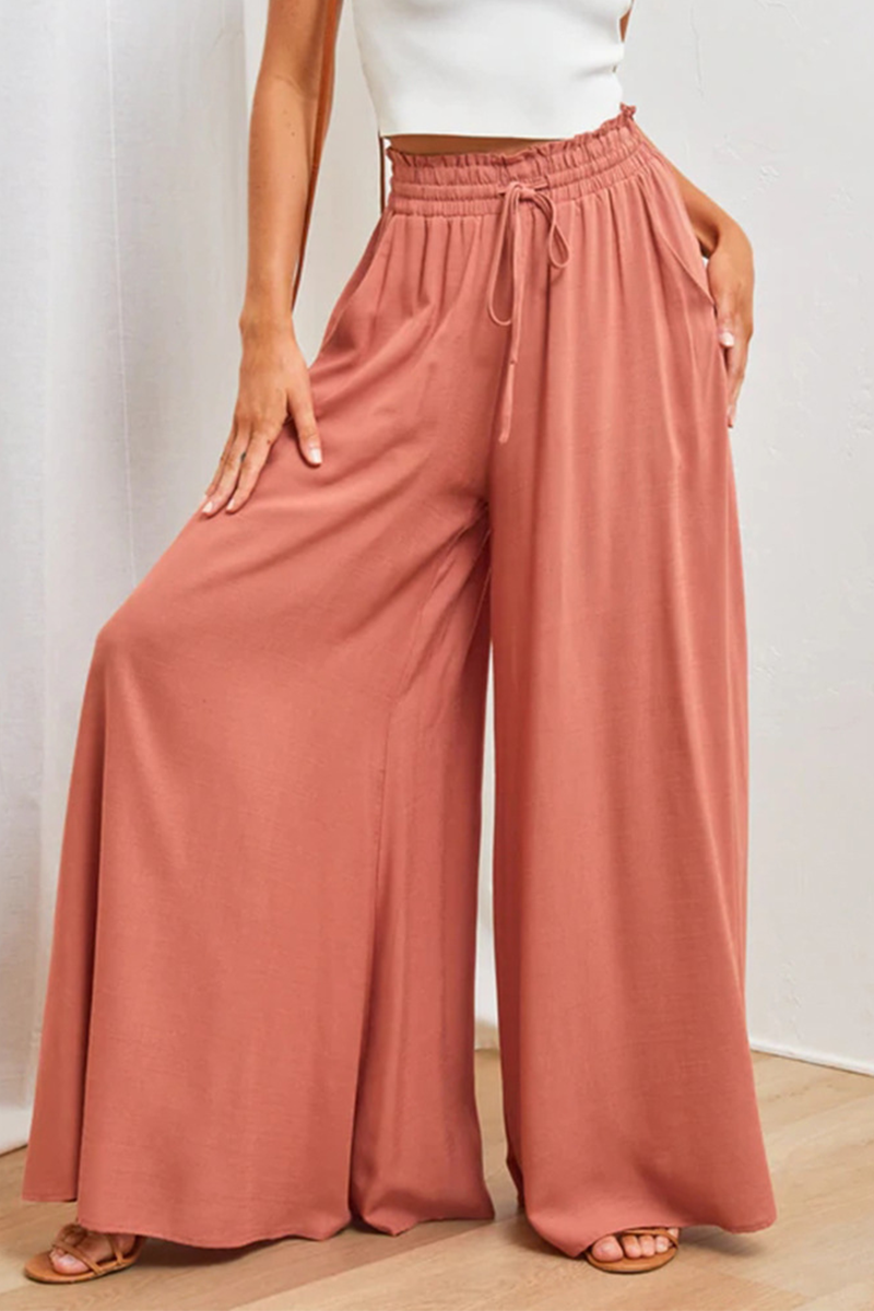 Casual Solid Patchwork Loose High Waist Wide Leg Solid Color Bottoms