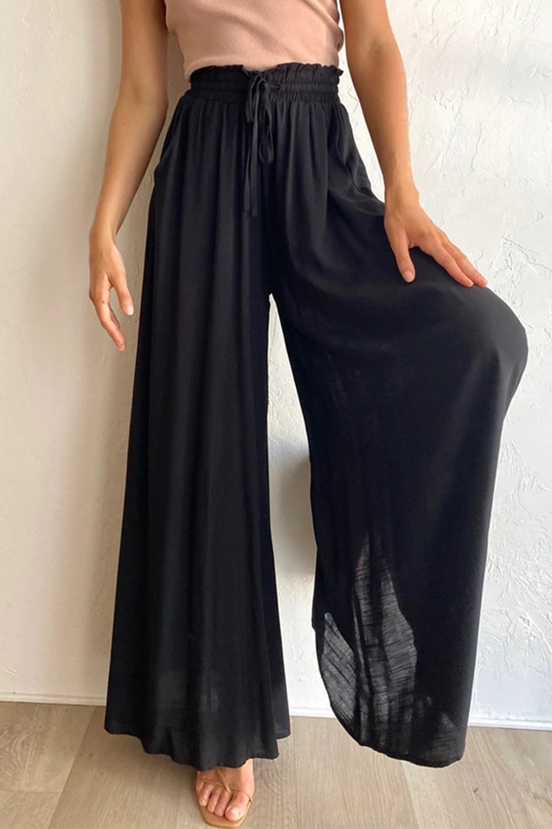 Casual Solid Patchwork Loose High Waist Wide Leg Solid Color Bottoms