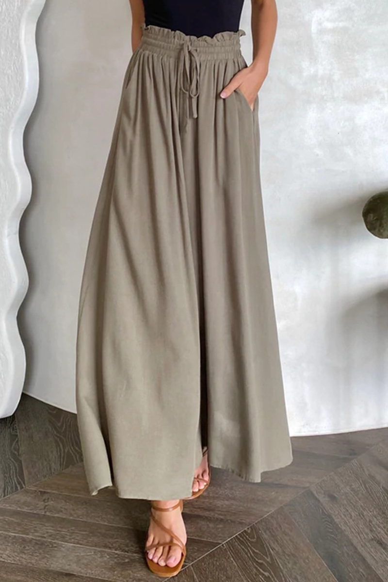 Casual Solid Patchwork Loose High Waist Wide Leg Solid Color Bottoms