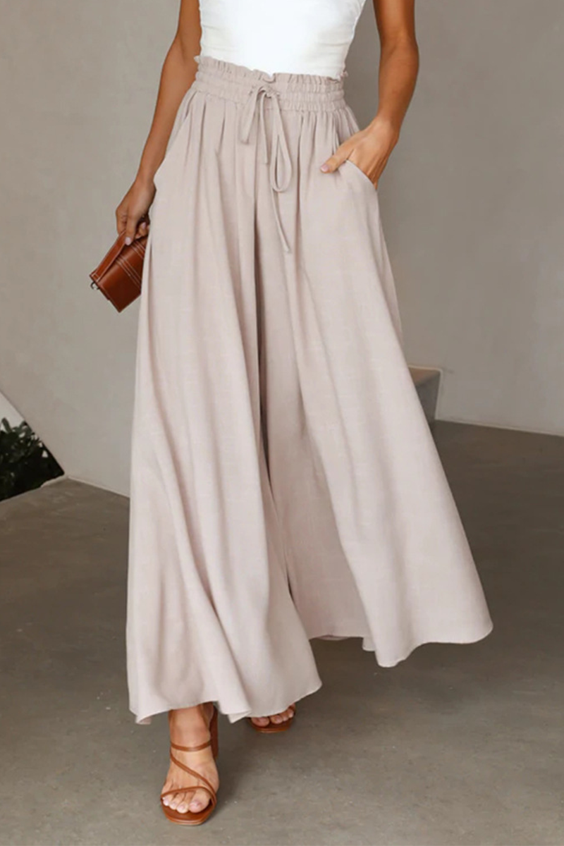 Casual Solid Patchwork Loose High Waist Wide Leg Solid Color Bottoms