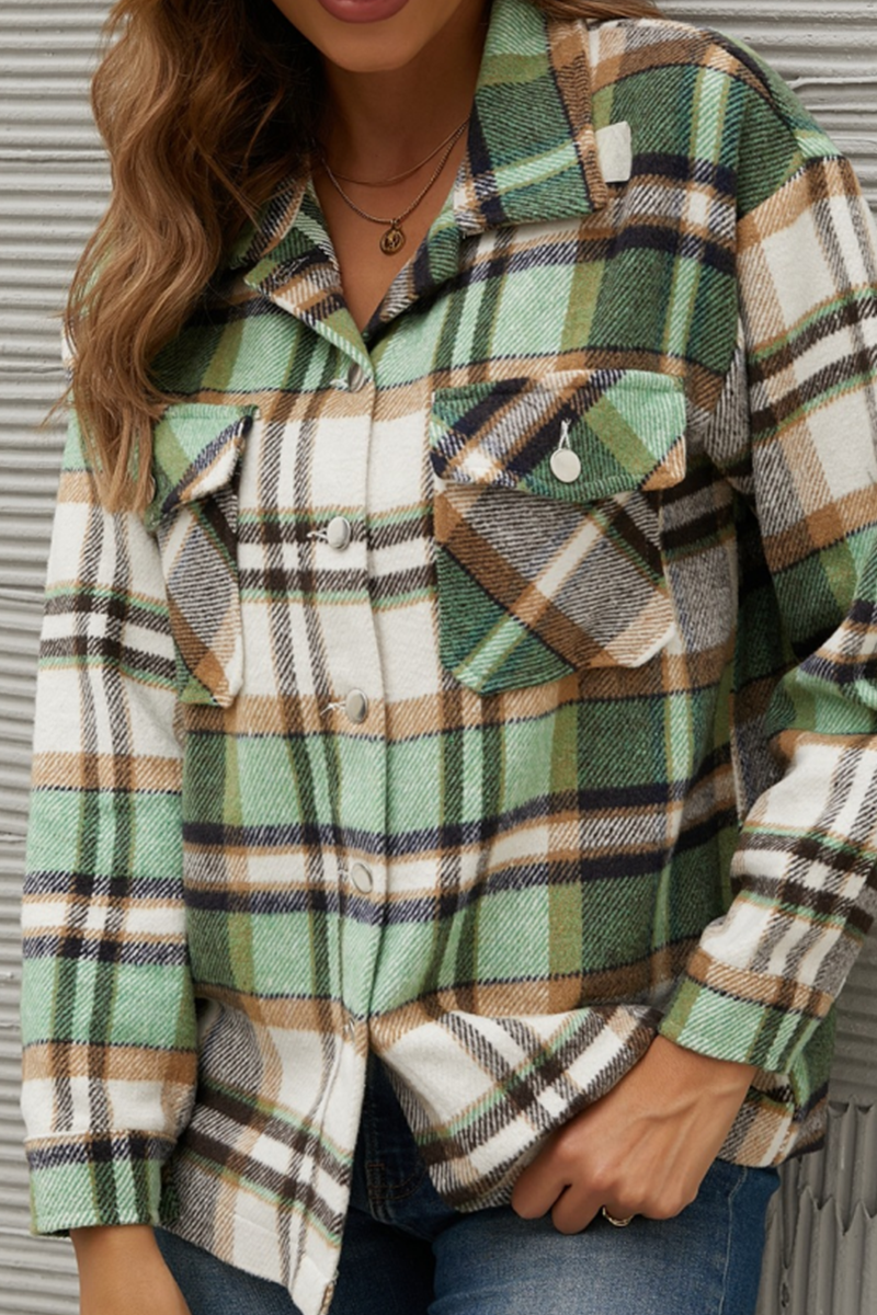 Casual Plaid Patchwork Turndown Collar Tops(6 colors)