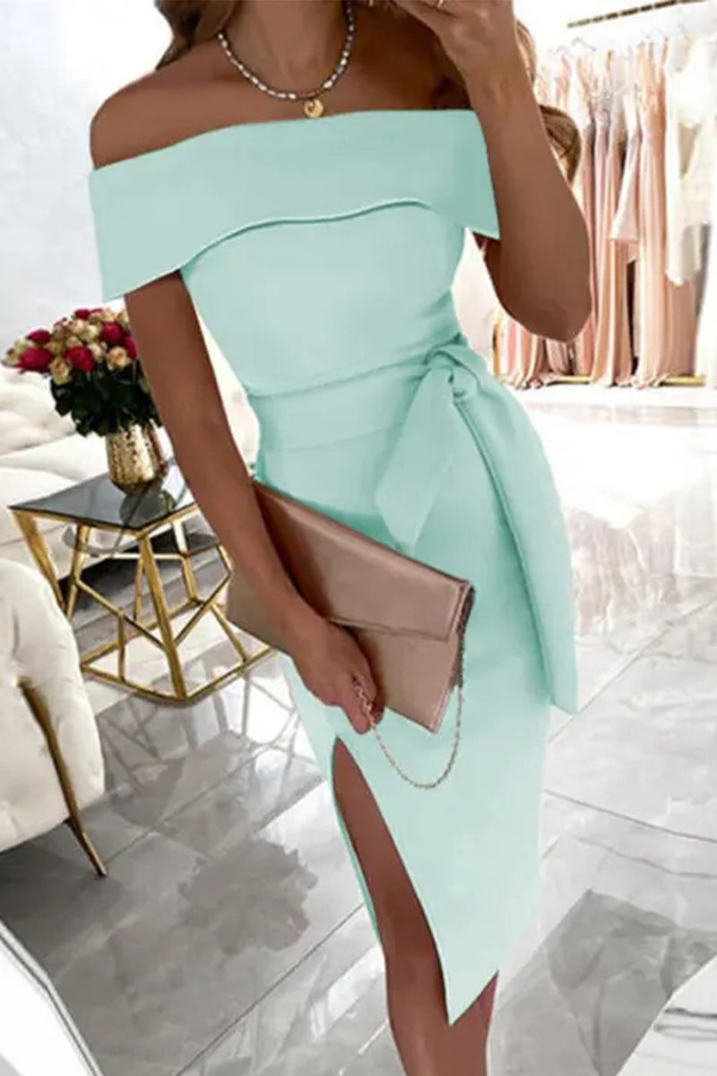 Fashion Solid Patchwork Off the Shoulder One Step Skirt Dresses