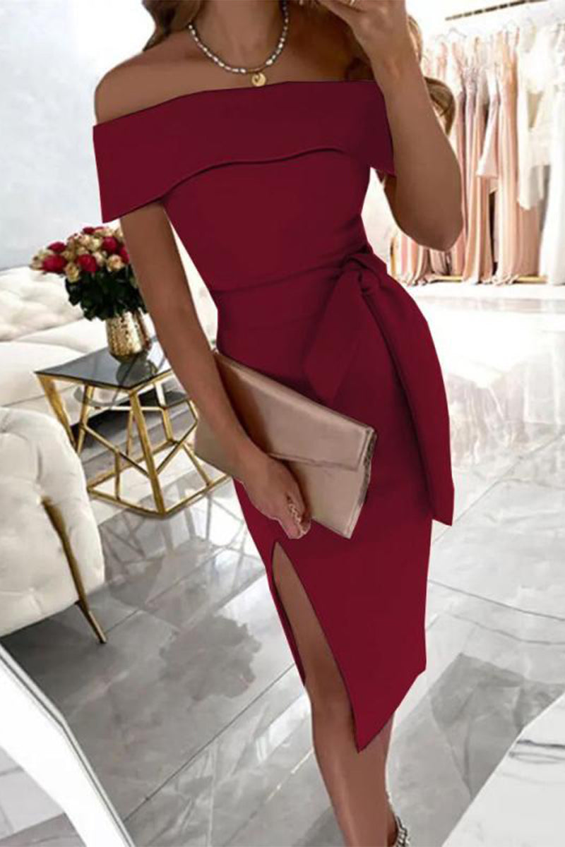 Fashion Solid Patchwork Off the Shoulder One Step Skirt Dresses