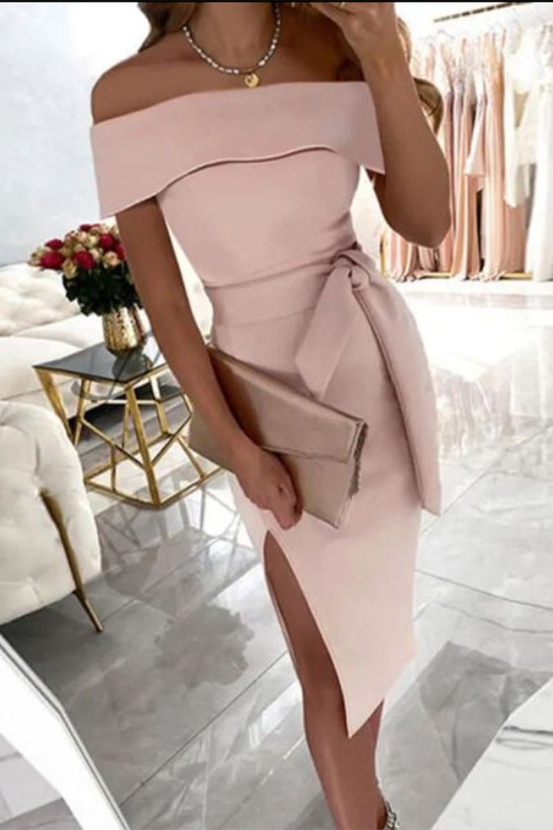 Fashion Solid Patchwork Off the Shoulder One Step Skirt Dresses