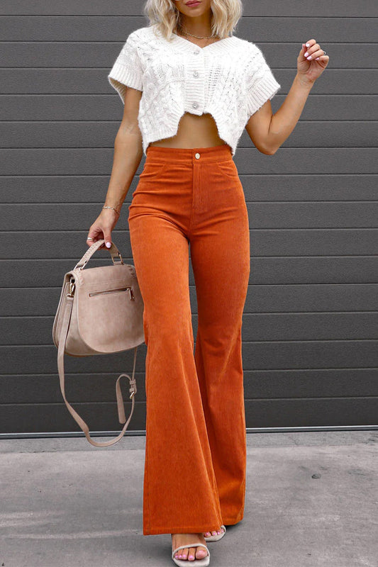 Sexy Leisure Boot Cut Mid Waist Wide Leg Bottoms