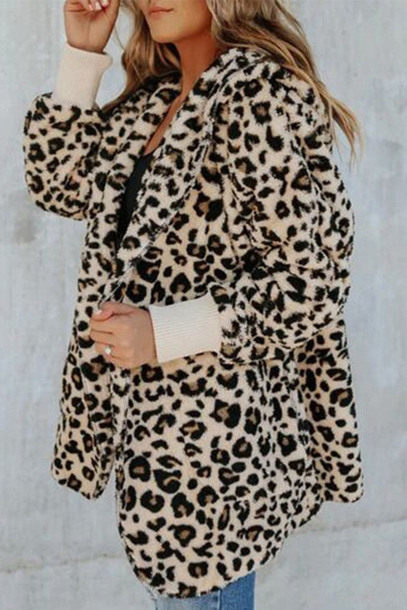 Street Leopard Printing Hooded Collar Outerwear