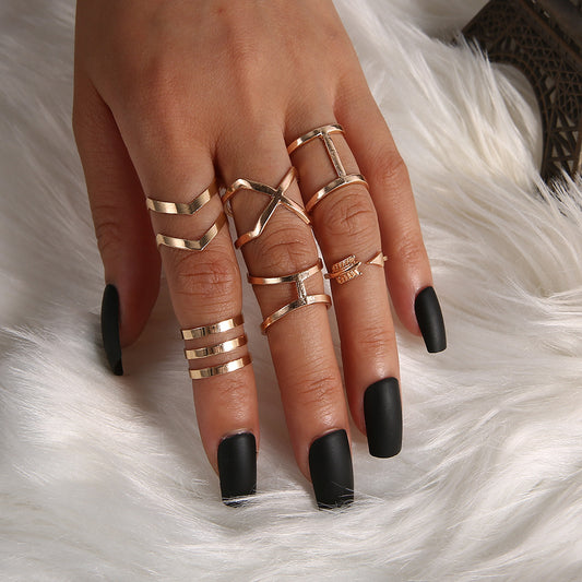 Korean Version Of Simple Arrow Cross Joint Ring Combination 6-Piece Ring Female