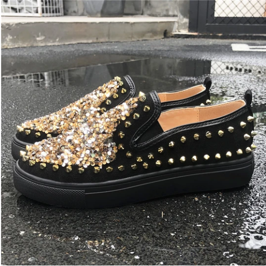 2020 New And Fashional Sneakers Women Daily Fashion Sequin Rivet Slip-on Loafers