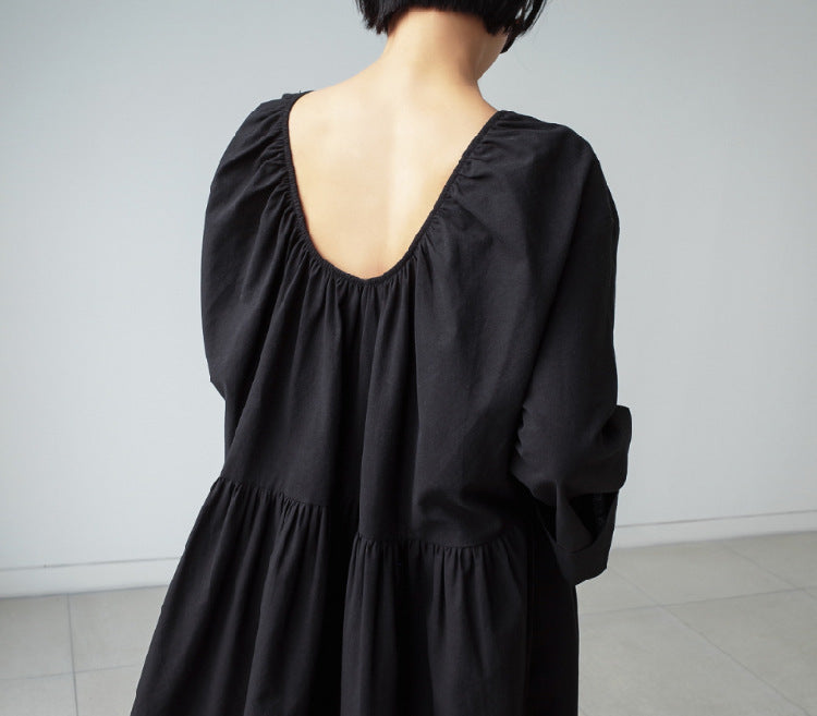 Women Summer Cotton Dresses 3/4 Sleeves Dress V-neck Long Maxi Dress