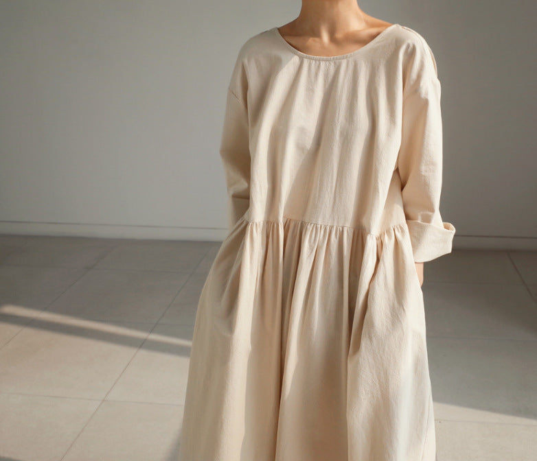 Women Summer Cotton Dresses 3/4 Sleeves Dress V-neck Long Maxi Dress