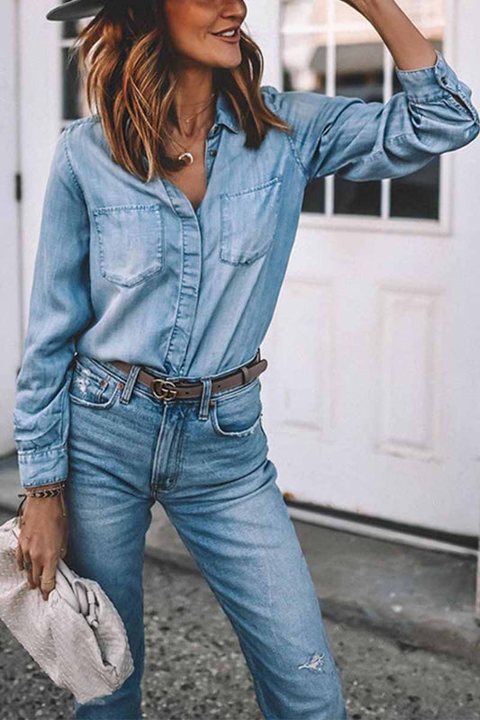 Sexy Slim Washed Retro Denim Shirt