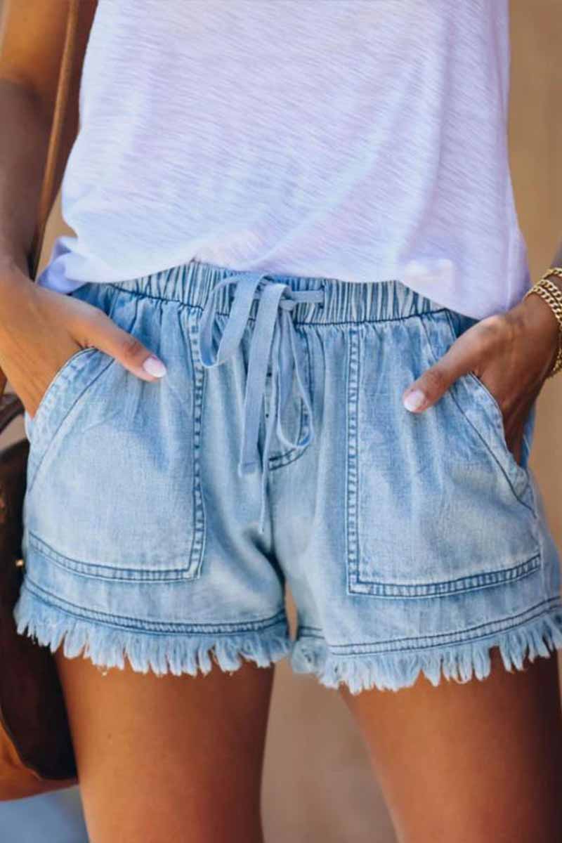 Adjustable Tassel Pockets Design Denim Shorts(3 Colors)