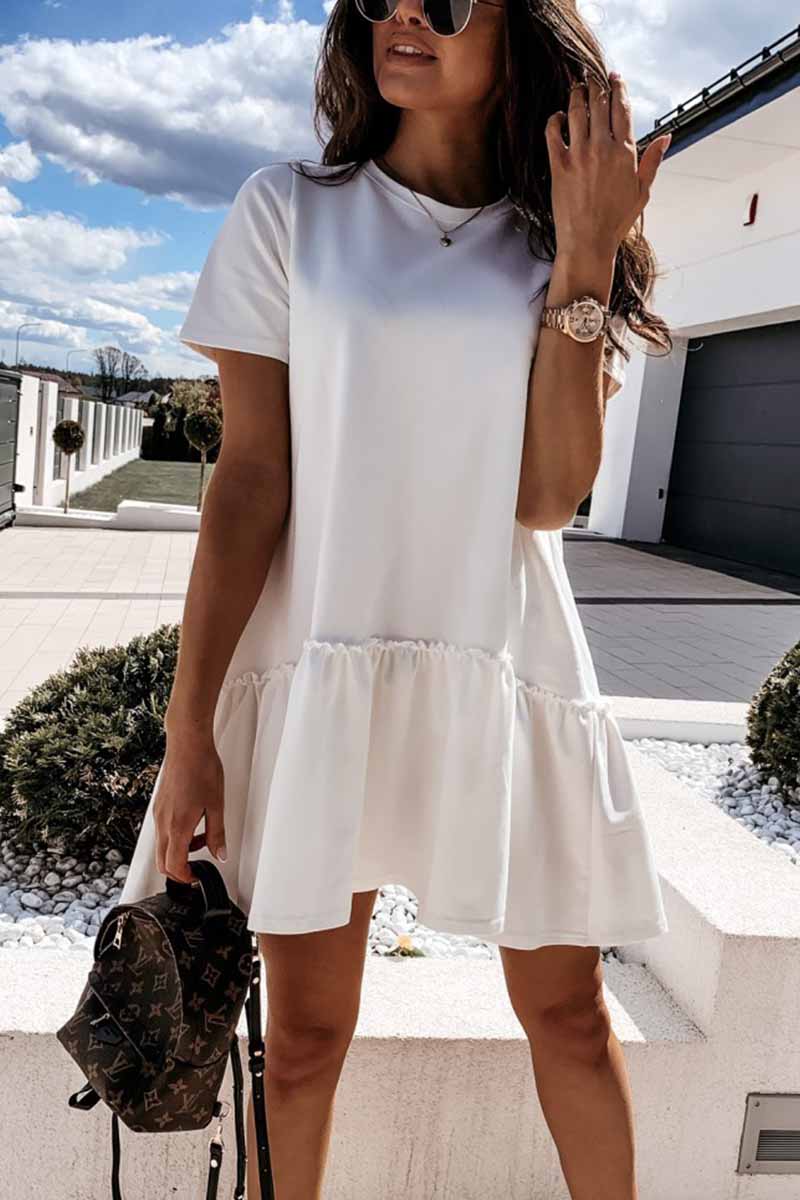 Solid Ruffled Cute Mini Dresses