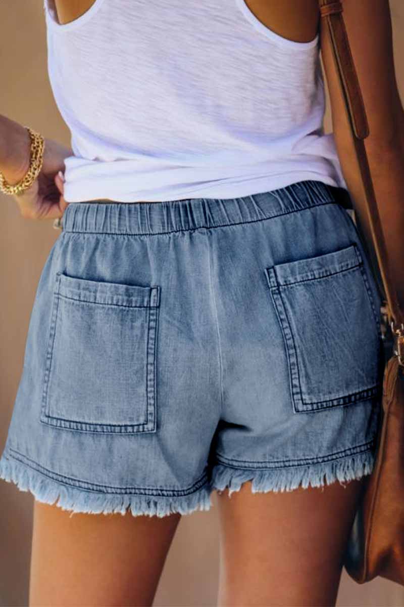 Adjustable Tassel Pockets Design Denim Shorts(3 Colors)