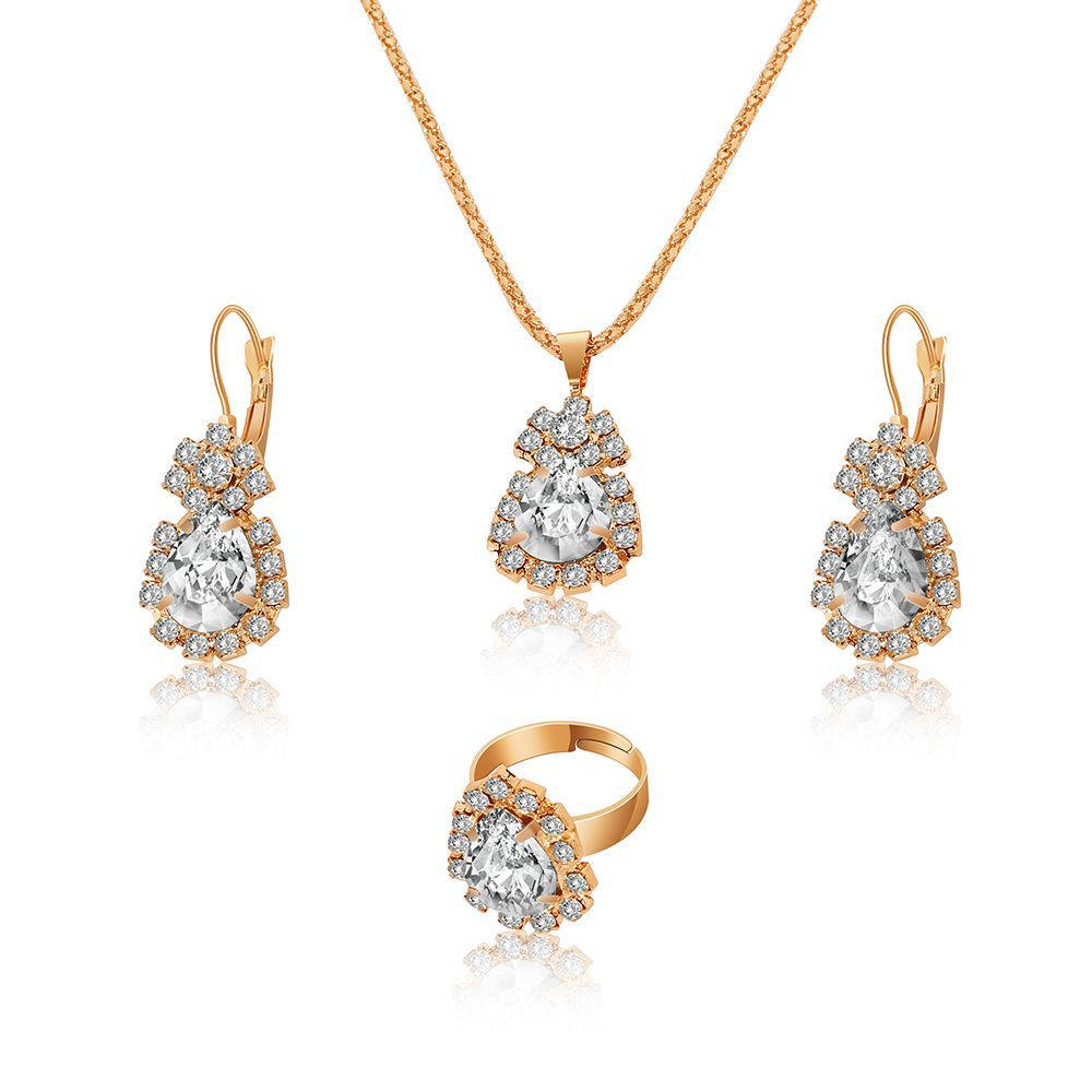 Rhinestone Rhinestone Necklace Earrings Ring Set High-End Lady