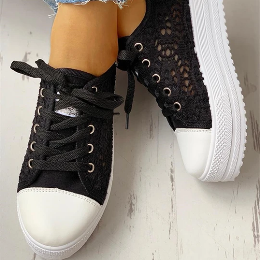 2020 New Fashion Canvas Sneakers Women's Casual Hollow Design Platform Shoes