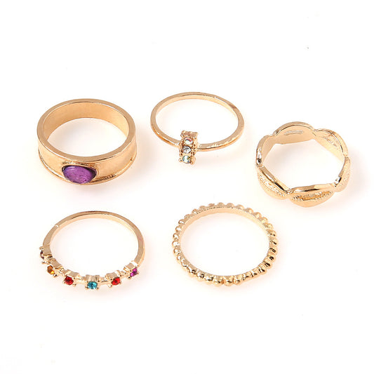 Colored Diamond Joint Ring Combination Set 5-Piece Ring Female