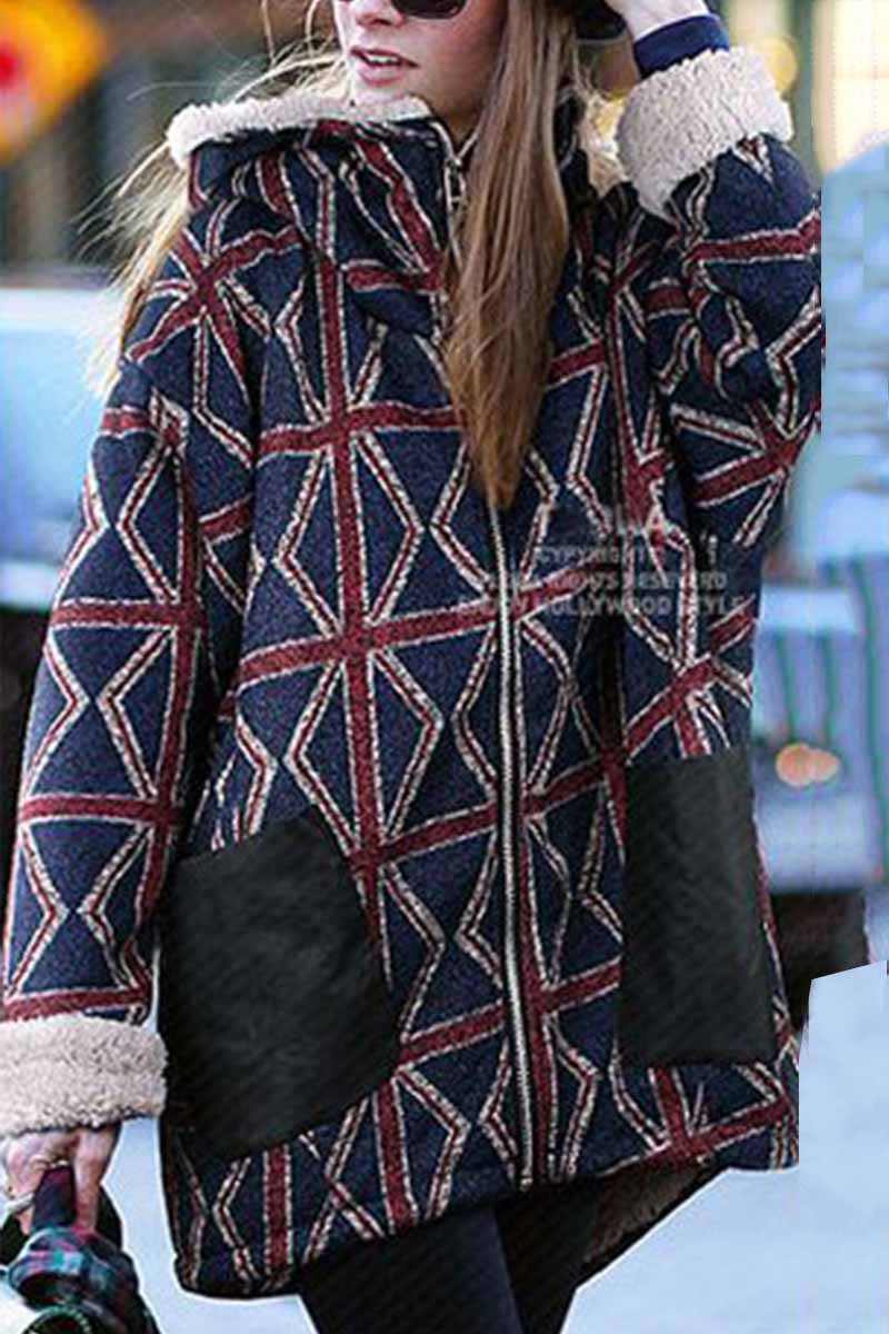 Hooded Plaid Contrast Cotton Coat