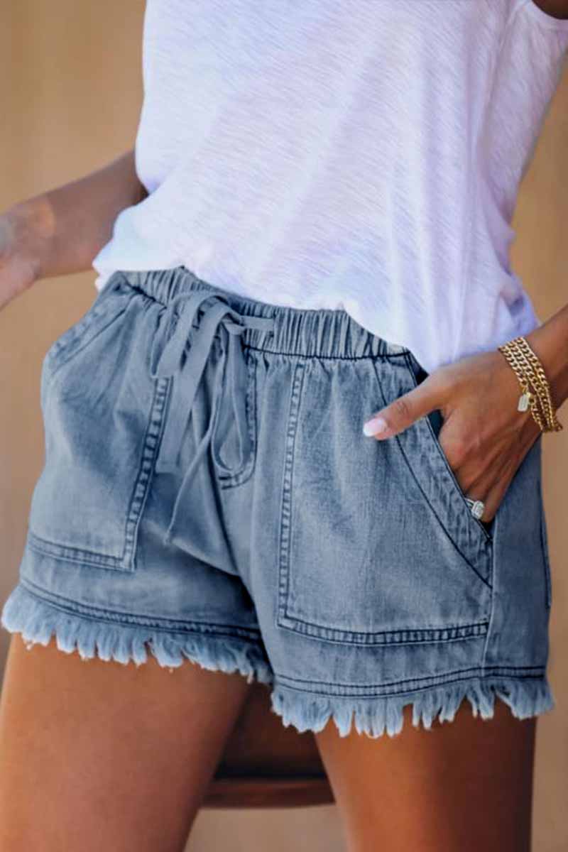 Adjustable Tassel Pockets Design Denim Shorts(3 Colors)