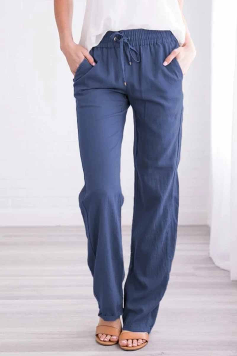 Pockets Drawstring Solid Loose Casual Fall Pants