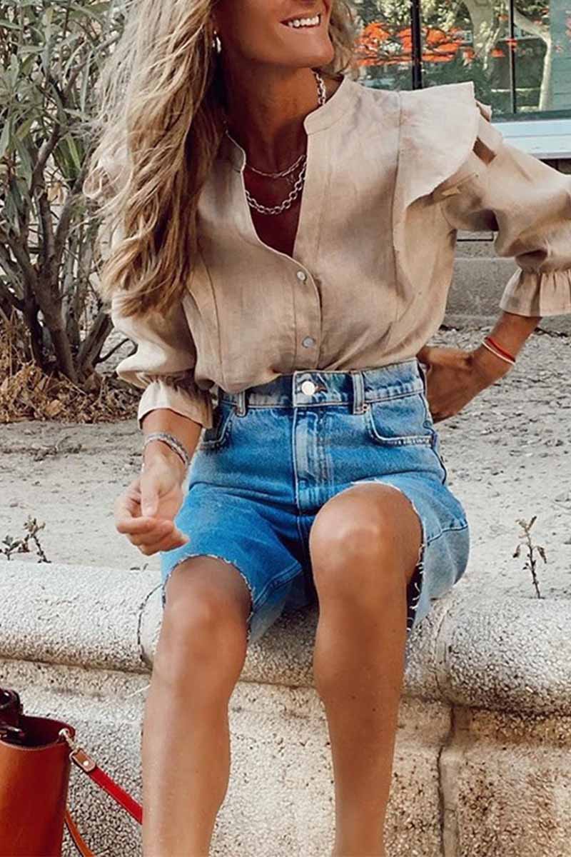 Summer Loose Casual Button Fringed Denim Pants