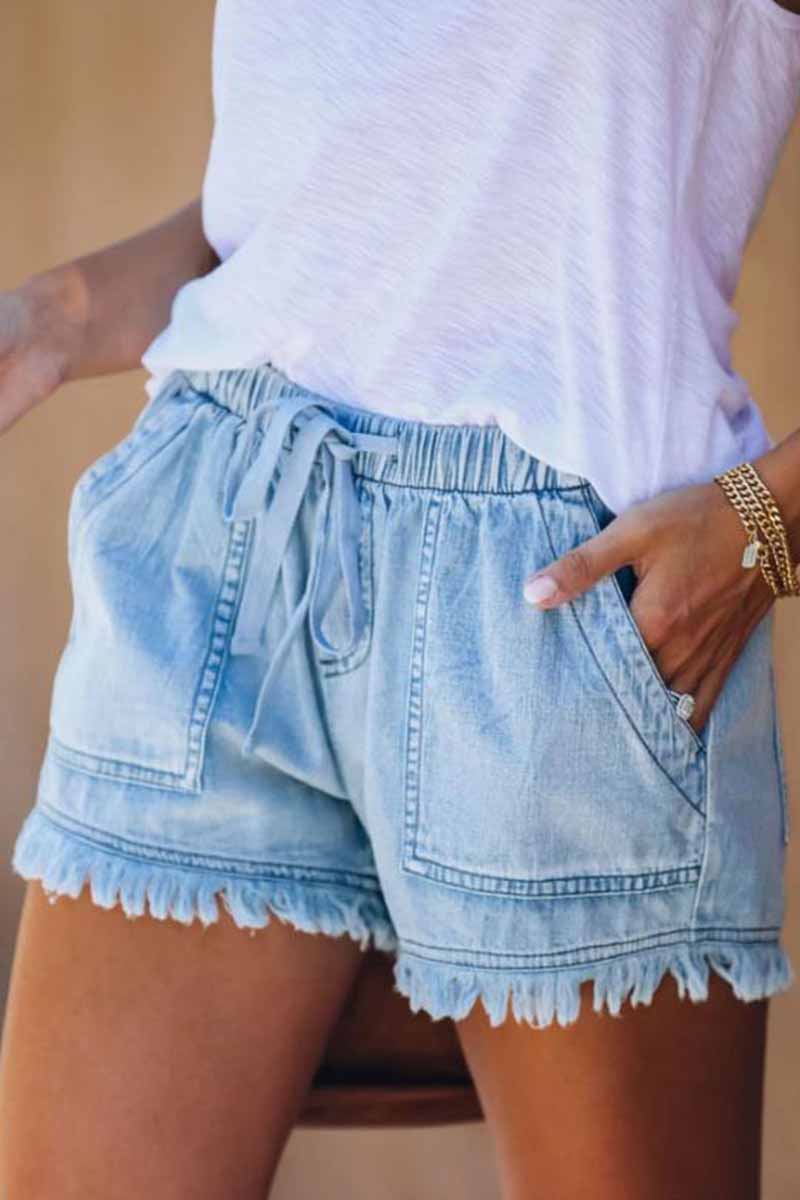 Adjustable Tassel Pockets Design Denim Shorts(3 Colors)