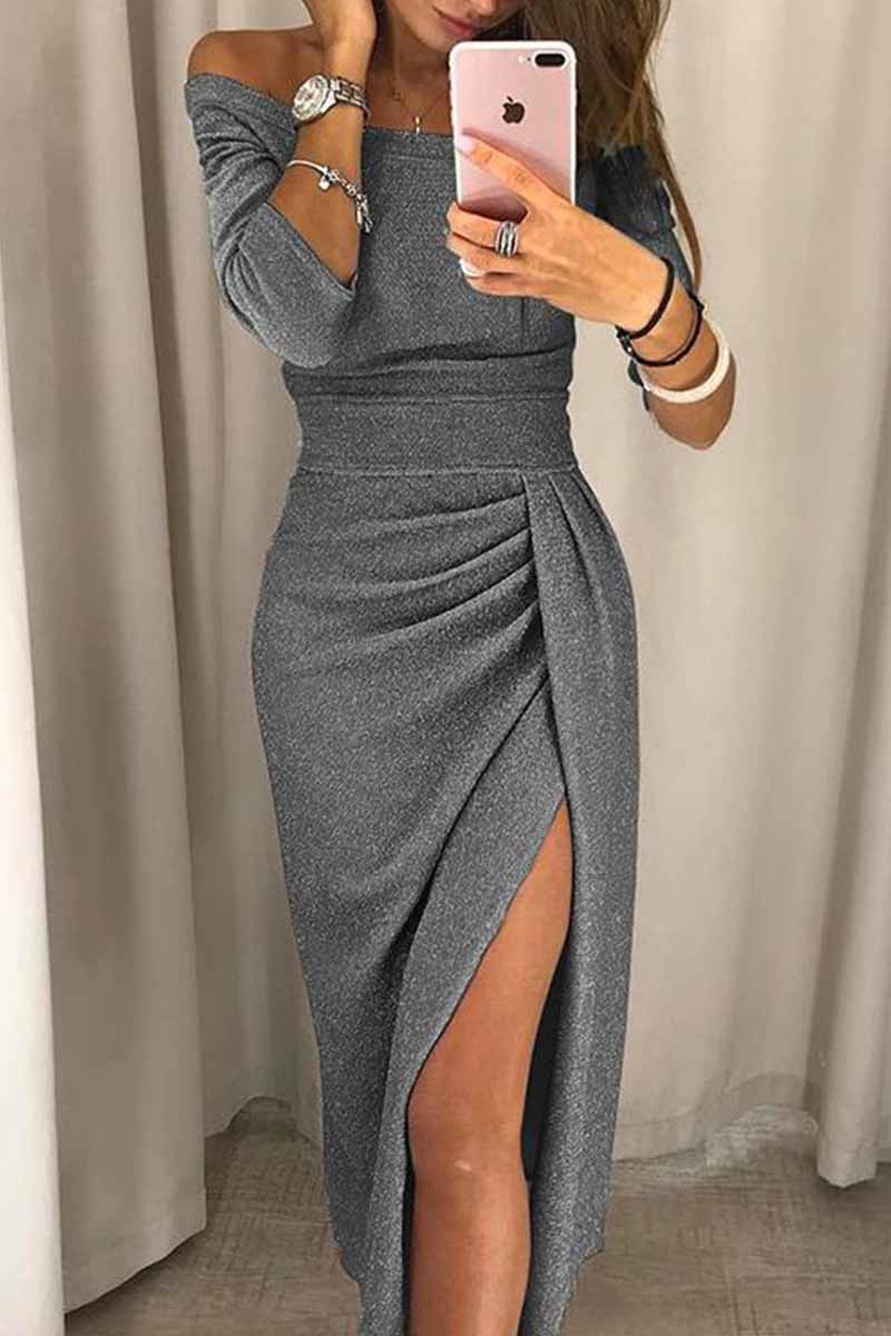 Wrap Hip Slit Collar Maxi Dresses(5 Colors)