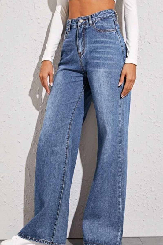 Solid Loose Blue Denim Trousers