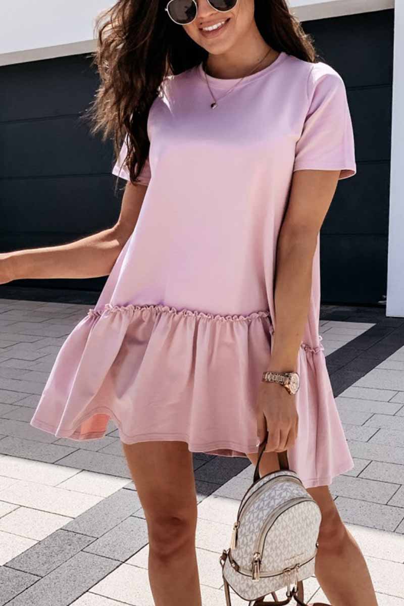 Solid Ruffled Cute Mini Dresses