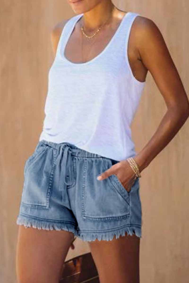 Adjustable Tassel Pockets Design Denim Shorts(3 Colors)