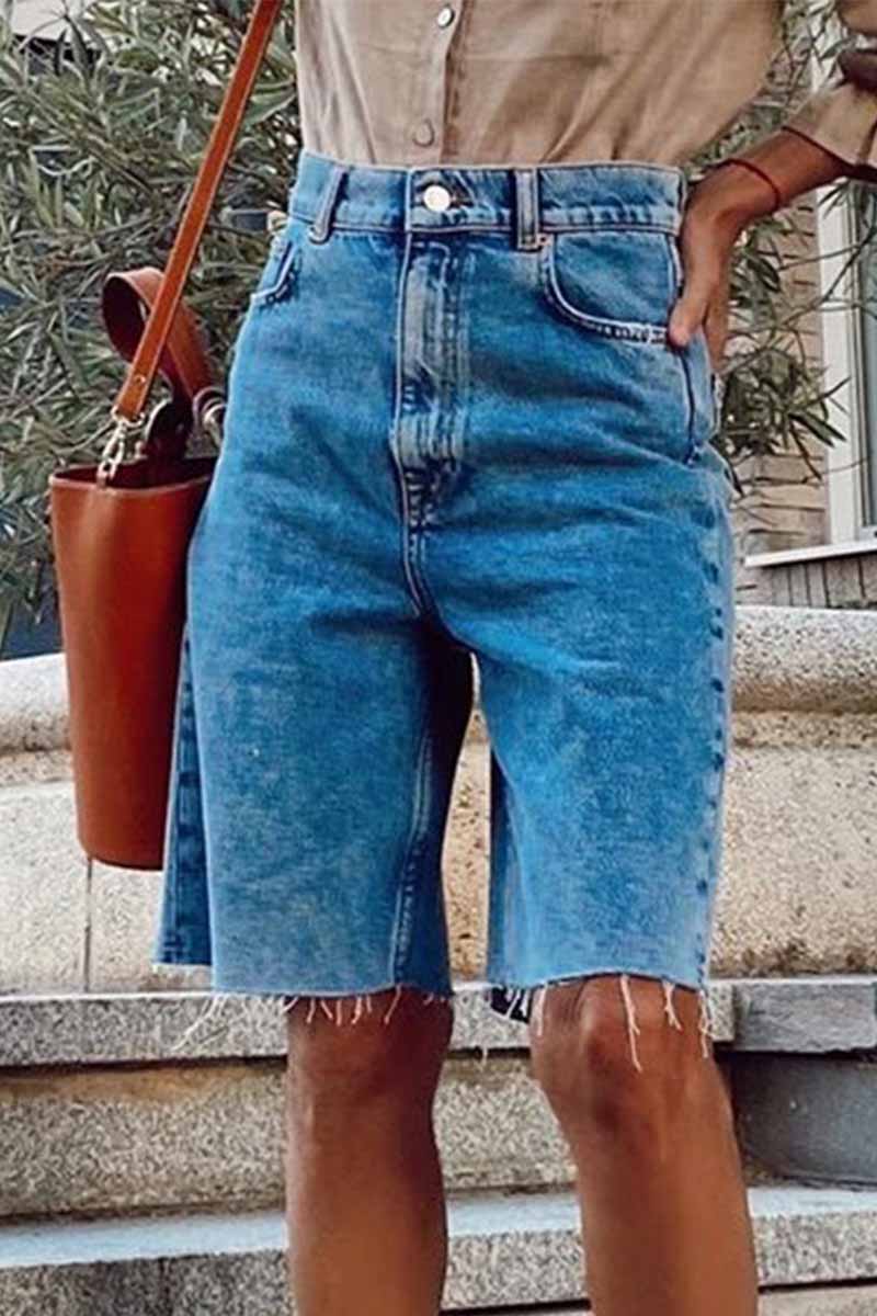 Summer Loose Casual Button Fringed Denim Pants