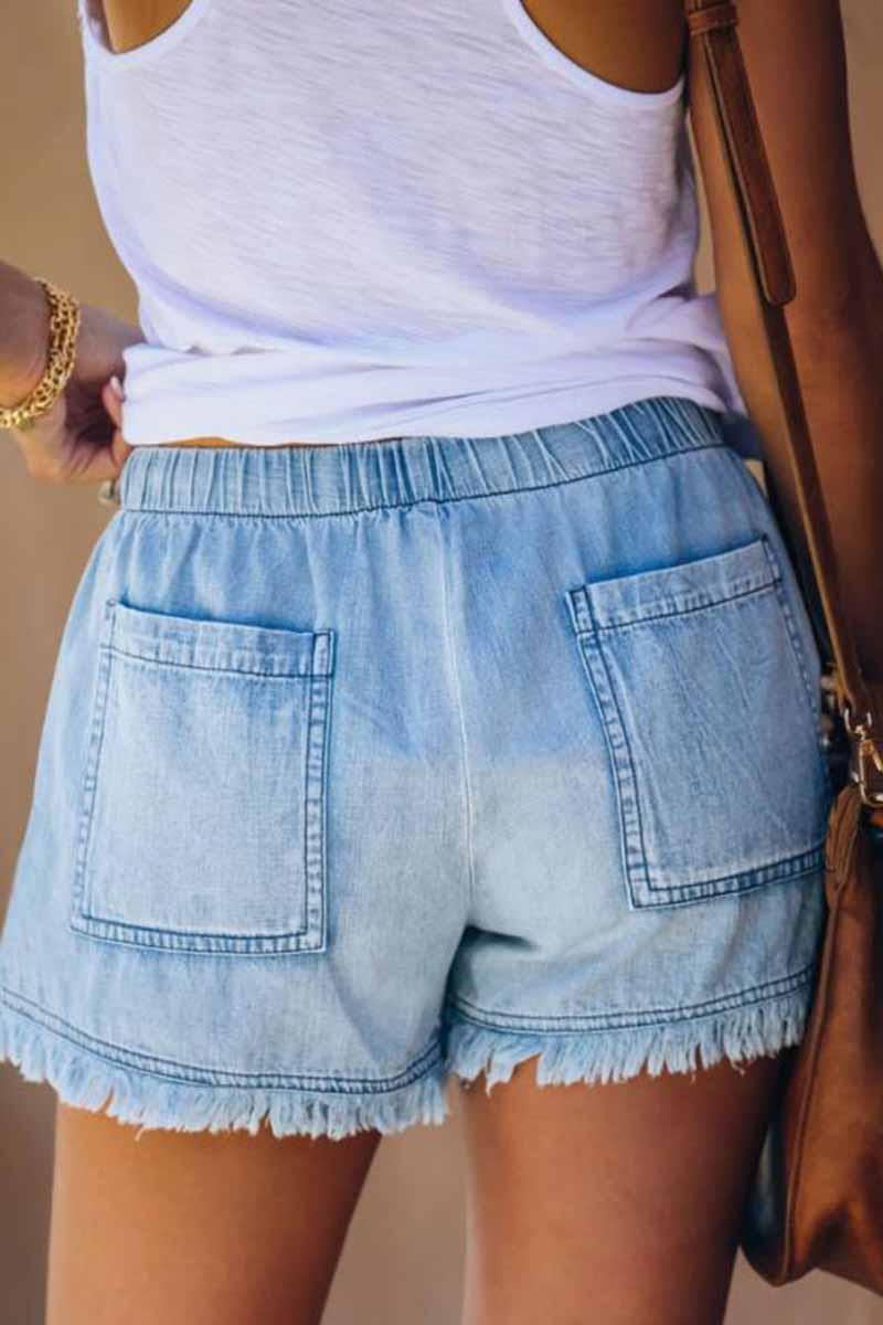 Adjustable Tassel Pockets Design Denim Shorts(3 Colors)